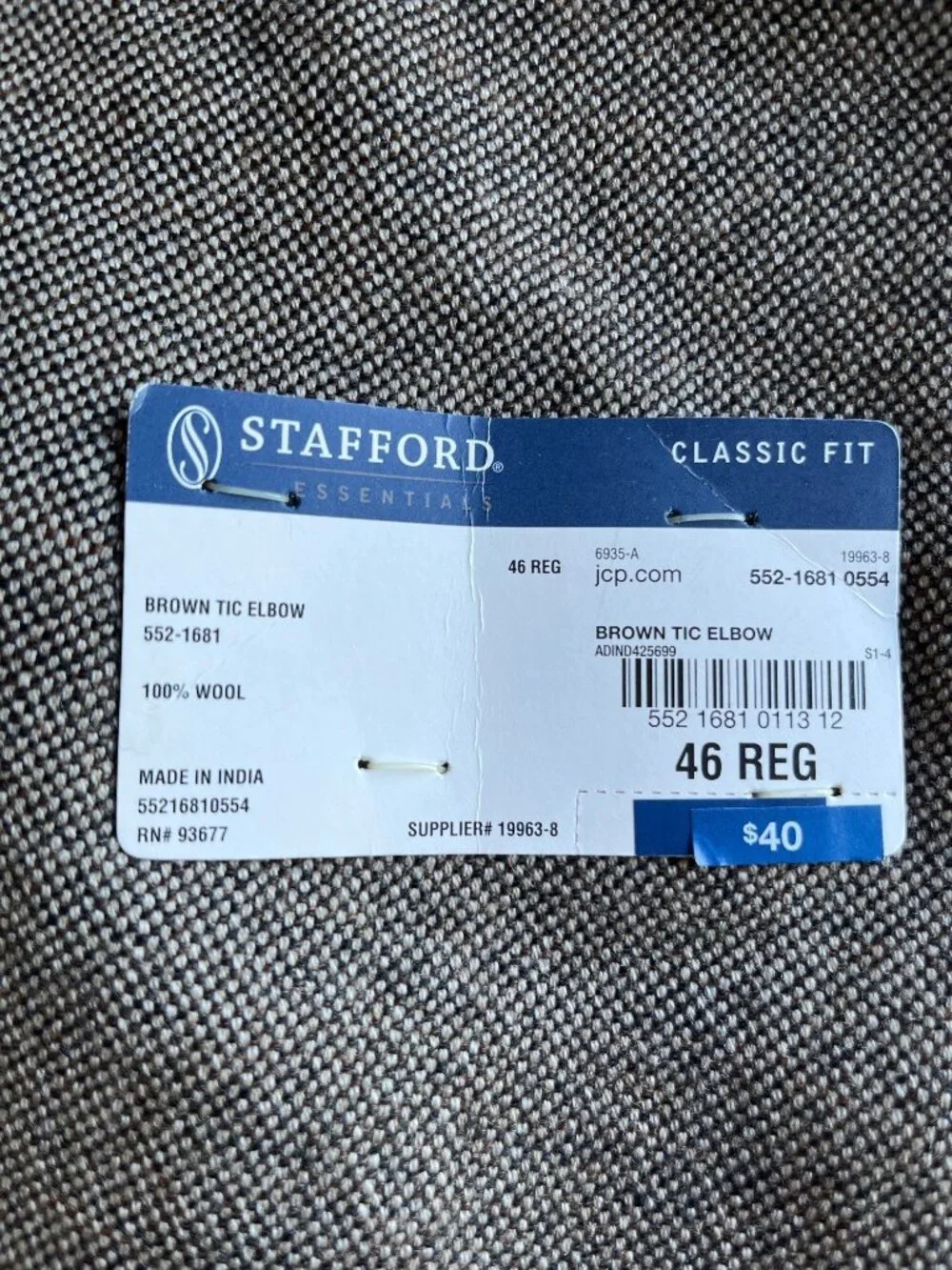 Stafford Essentials Classic Fit Brown Wool Blazer With Elbow Patches Mens Size 4